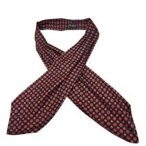 VTG Cantini's Ascot Cravat Mens Silk Black Red Gold Medallions Made In Italy